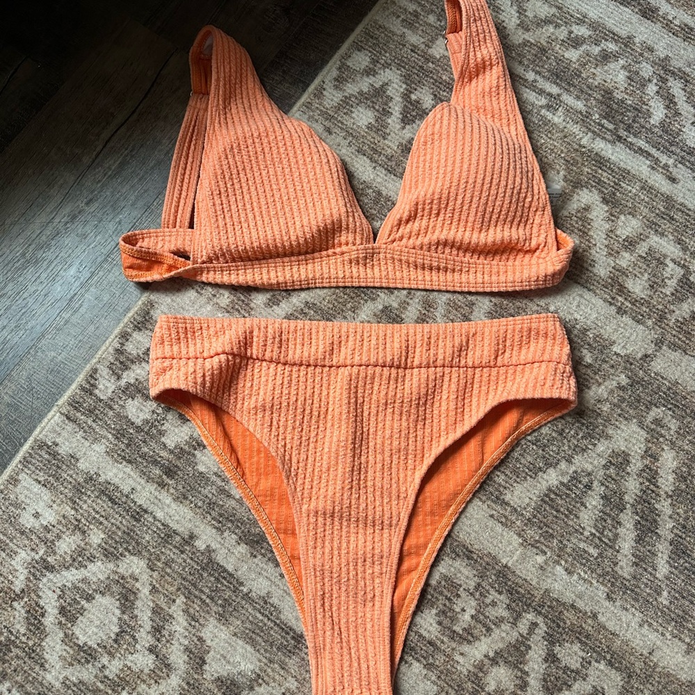 Orange Ribbed Bikini Set